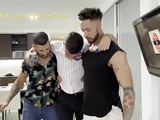 4 muscled ass busting Twink swallows all the cum